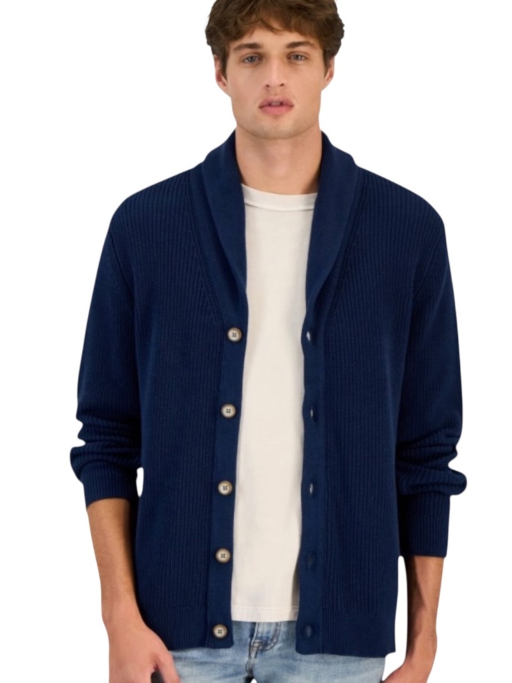 Sun + Stone Men's Alvin Cardigan Sweater, Basic Navy Size XL - NWT